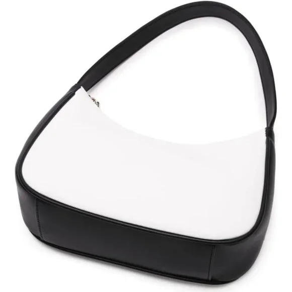 Women Black& White Imported Polyester Leather Zipper Closure Cute Tote Handbag - Picture 4 of 6